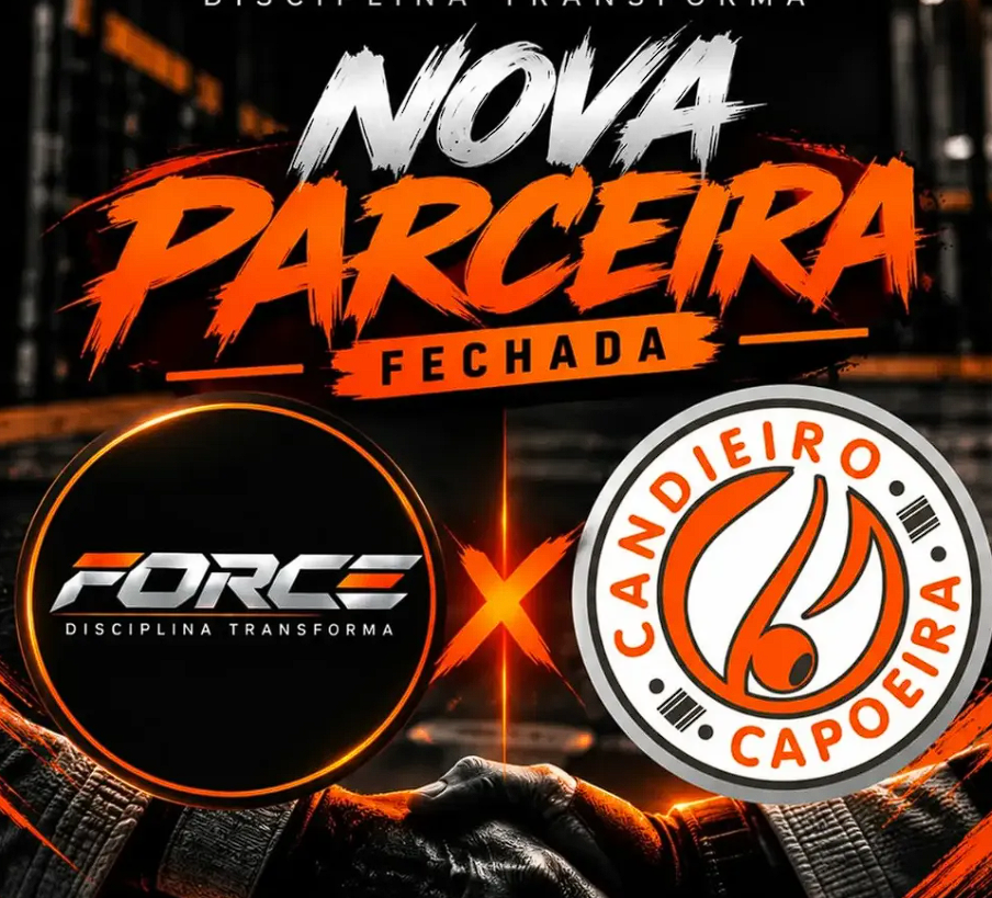 Anúncio original da parceria FORCE e Candieiro Capoeira, preservando os dois logos